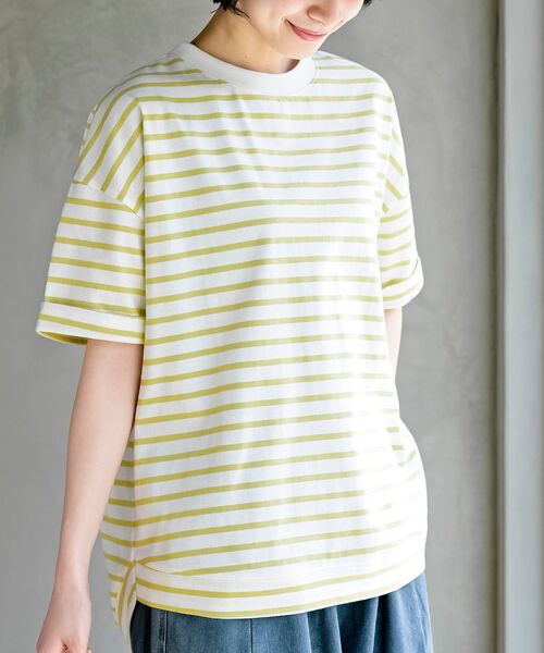 rps（アールピーエス）の「ターンバックボーダードルマンプルオーバー（Tシャツ/カットソー・レディース・ネイビー/ミント/ベージュ/ピンク/ブラック/ブルー/イエロー・フリー）」の7枚目の写真