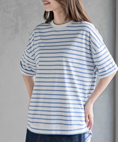 rps（アールピーエス）の「ターンバックボーダードルマンプルオーバー（Tシャツ/カットソー・レディース・ネイビー/ミント/ベージュ/ピンク/ブラック/ブルー/イエロー・フリー）」の6枚目の写真