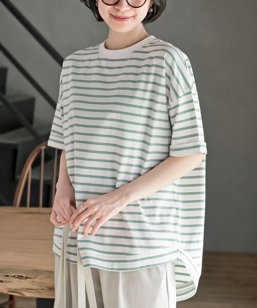 rps（アールピーエス）の「ターンバックボーダードルマンプルオーバー（Tシャツ/カットソー・レディース・ネイビー/ミント/ベージュ/ピンク/ブラック/ブルー/イエロー・フリー）」の4枚目の写真