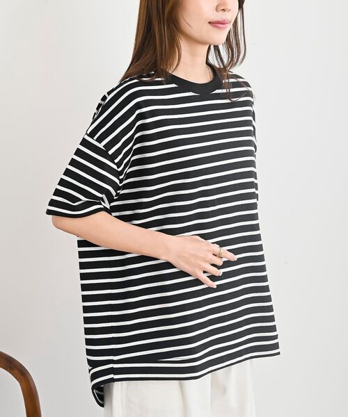 rps（アールピーエス）の「ターンバックボーダードルマンプルオーバー（Tシャツ/カットソー・レディース・ネイビー/ミント/ベージュ/ピンク/ブラック/ブルー/イエロー・フリー）」の2枚目の写真