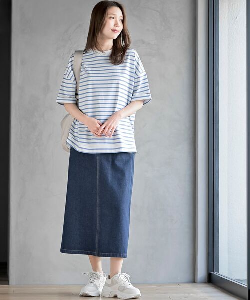 rps（アールピーエス）の「ターンバックボーダードルマンプルオーバー（Tシャツ/カットソー・レディース・ネイビー/ミント/ベージュ/ピンク/ブラック/ブルー/イエロー・フリー）」の10枚目の写真