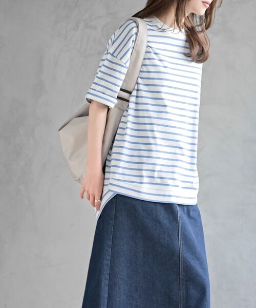 rps（アールピーエス）の「ターンバックボーダードルマンプルオーバー（Tシャツ/カットソー・レディース・ネイビー/ミント/ベージュ/ピンク/ブラック/ブルー/イエロー・フリー）」の11枚目の写真