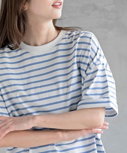 rps（アールピーエス）の「ターンバックボーダードルマンプルオーバー（Tシャツ/カットソー・レディース・ネイビー/ミント/ベージュ/ピンク/ブラック/ブルー/イエロー・フリー）」の14枚目の写真