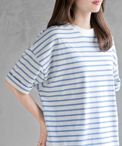 rps（アールピーエス）の「ターンバックボーダードルマンプルオーバー（Tシャツ/カットソー・レディース・ネイビー/ミント/ベージュ/ピンク/ブラック/ブルー/イエロー・フリー）」の15枚目の写真