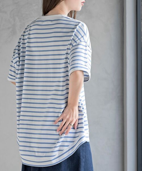 rps（アールピーエス）の「ターンバックボーダードルマンプルオーバー（Tシャツ/カットソー・レディース・ネイビー/ミント/ベージュ/ピンク/ブラック/ブルー/イエロー・フリー）」の16枚目の写真