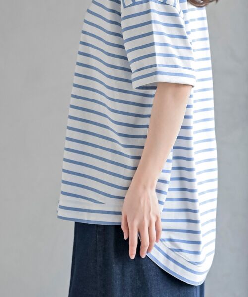 rps（アールピーエス）の「ターンバックボーダードルマンプルオーバー（Tシャツ/カットソー・レディース・ネイビー/ミント/ベージュ/ピンク/ブラック/ブルー/イエロー・フリー）」の17枚目の写真