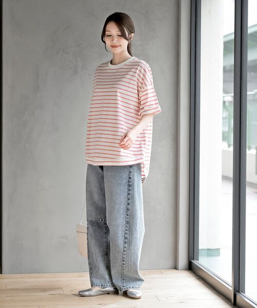 rps（アールピーエス）の「ターンバックボーダードルマンプルオーバー（Tシャツ/カットソー・レディース・ネイビー/ミント/ベージュ/ピンク/ブラック/ブルー/イエロー・フリー）」の18枚目の写真