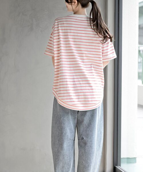 rps（アールピーエス）の「ターンバックボーダードルマンプルオーバー（Tシャツ/カットソー・レディース・ネイビー/ミント/ベージュ/ピンク/ブラック/ブルー/イエロー・フリー）」の20枚目の写真