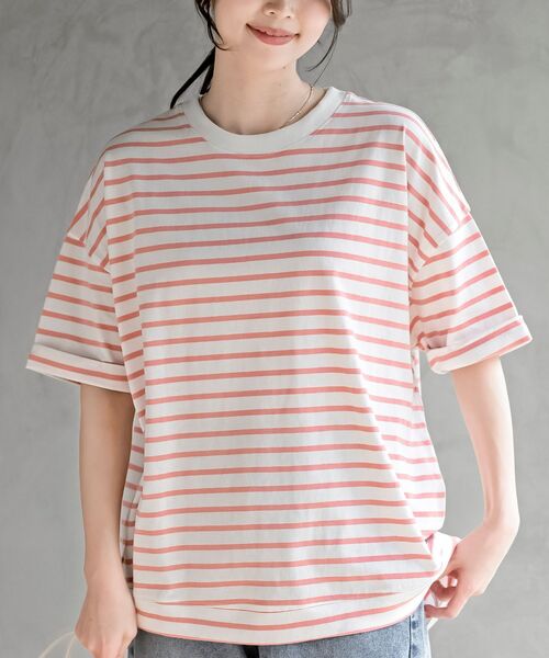 rps(アールピーエス)の「ターンバックボーダードルマンプルオーバー(Tシャツ/カットソー・レディース・ネイビー/ミント/ベージュ/ピンク/ブラック/ブルー/イエロー・フリー)」の22枚目の写真