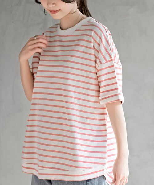 rps(アールピーエス)の「ターンバックボーダードルマンプルオーバー(Tシャツ/カットソー・レディース・ネイビー/ミント/ベージュ/ピンク/ブラック/ブルー/イエロー・フリー)」の21枚目の写真