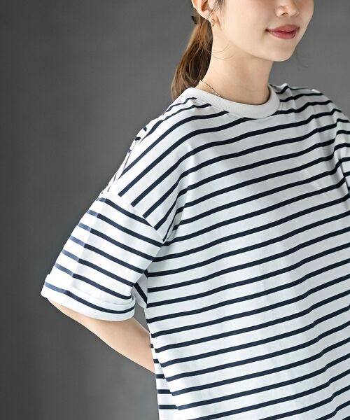 rps(アールピーエス)の「ターンバックボーダードルマンプルオーバー(Tシャツ/カットソー・レディース・ネイビー/ミント/ベージュ/ピンク/ブラック/ブルー/イエロー・フリー)」の11枚目の写真