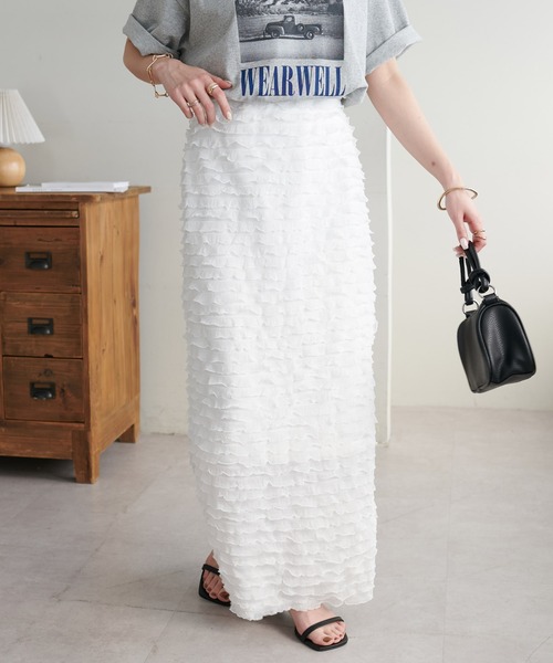 DISCOAT（ディスコート）の「【WEB限定】フリルティアードナロースカート（スカート・レディース・ブラック/オフホワイト・FREE）」の9枚目の写真