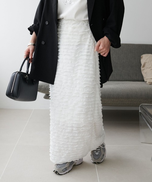 DISCOAT（ディスコート）の「【WEB限定】フリルティアードナロースカート（スカート・レディース・ブラック/オフホワイト・FREE）」の5枚目の写真