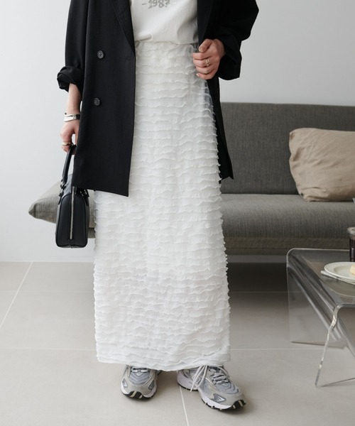 DISCOAT（ディスコート）の「【WEB限定】フリルティアードナロースカート（スカート・レディース・ブラック/オフホワイト・FREE）」の6枚目の写真
