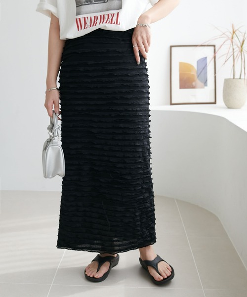 DISCOAT（ディスコート）の「【WEB限定】フリルティアードナロースカート（スカート・レディース・ブラック/オフホワイト・FREE）」の10枚目の写真