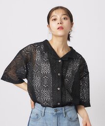 ◆幾何学レース こなれ見えオープンカラーシャツ