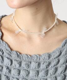 Grandedge（グランドエッジ）の「ネックレス ニッケルフリー ミニフェイクパール ビーズ シアー リボン ショートネックレス（ネックレス）」