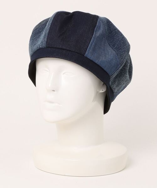 polcadot（ポルカドット）の「DENIM PATCH BERET/デニム パッチワーク ベレー（ハンチング/ベレー帽・メンズ・ブラック/ネイビー・FREE）」の2枚目の写真