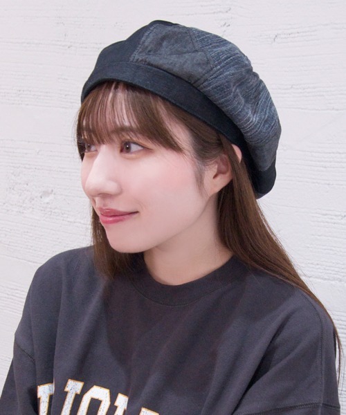 polcadot（ポルカドット）の「DENIM PATCH BERET/デニム パッチワーク ベレー（ハンチング/ベレー帽・メンズ・ブラック/ネイビー・FREE）」の4枚目の写真