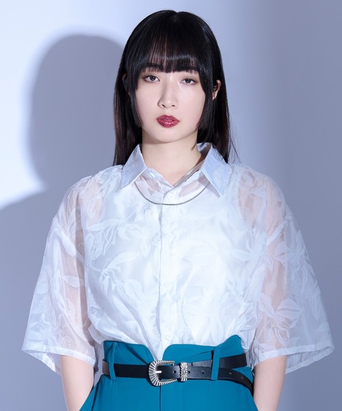Ellno Loset（エルノロゼット）の「フラワーオパールシアーシャツ（シャツ/ブラウス・メンズ・ブラック/グレー/オフホワイト・SMALL/MEDIUM/LARGE）」の3枚目の写真