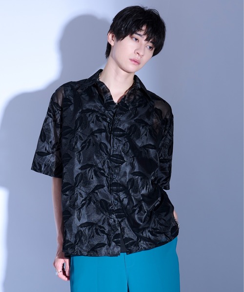 Ellno Loset（エルノロゼット）の「フラワーオパールシアーシャツ（シャツ/ブラウス・メンズ・ブラック/グレー/オフホワイト・SMALL/MEDIUM/LARGE）」の7枚目の写真