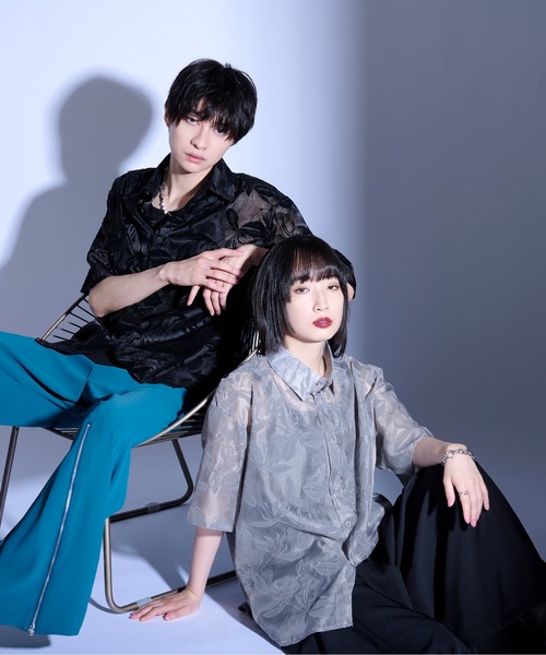 Ellno Loset（エルノロゼット）の「フラワーオパールシアーシャツ（シャツ/ブラウス・メンズ・ブラック/グレー/オフホワイト・SMALL/MEDIUM/LARGE）」の9枚目の写真