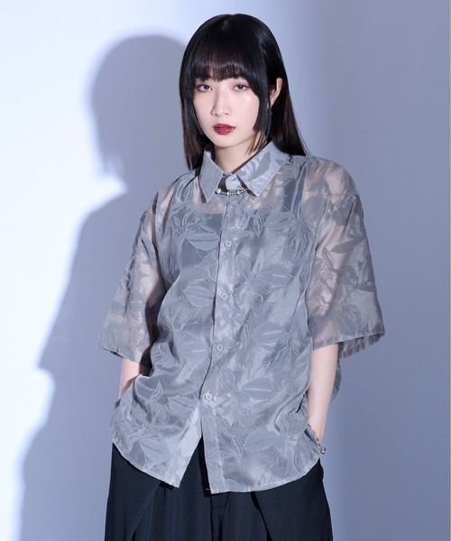 Ellno Loset（エルノロゼット）の「フラワーオパールシアーシャツ（シャツ/ブラウス・メンズ・ブラック/グレー/オフホワイト・SMALL/MEDIUM/LARGE）」の10枚目の写真