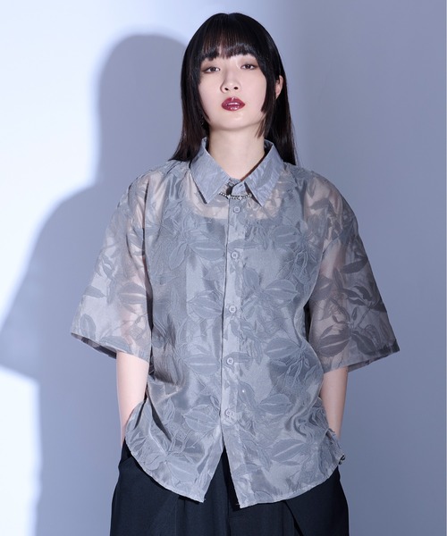 Ellno Loset（エルノロゼット）の「フラワーオパールシアーシャツ（シャツ/ブラウス・メンズ・ブラック/グレー/オフホワイト・SMALL/MEDIUM/LARGE）」の22枚目の写真