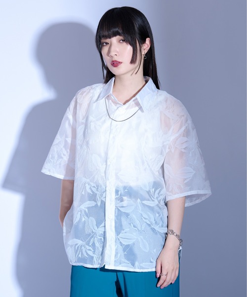Ellno Loset（エルノロゼット）の「フラワーオパールシアーシャツ（シャツ/ブラウス・メンズ・ブラック/グレー/オフホワイト・SMALL/MEDIUM/LARGE）」の16枚目の写真