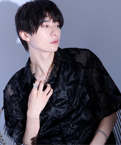 Ellno Loset（エルノロゼット）の「フラワーオパールシアーシャツ（シャツ/ブラウス・メンズ・ブラック/グレー/オフホワイト・SMALL/MEDIUM/LARGE）」の20枚目の写真