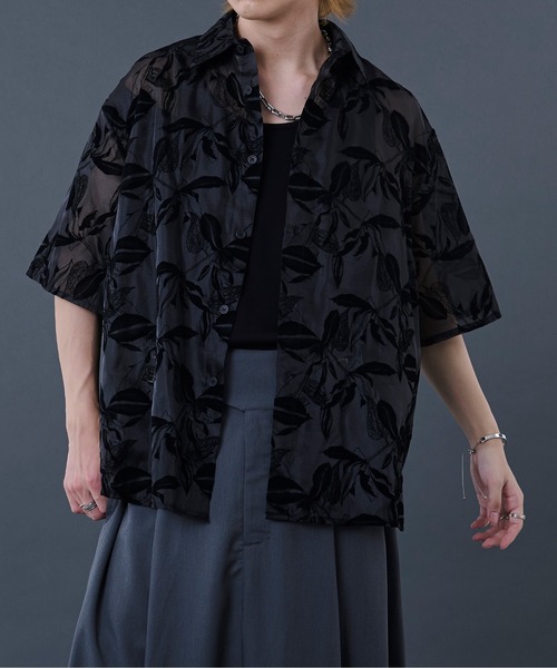 Ellno Loset【Aranコラボ】2WAYフラワー柄シアーシャツ ブラック Ellno Loset by Aran（エルノロゼットバイアラン）の「【Aran