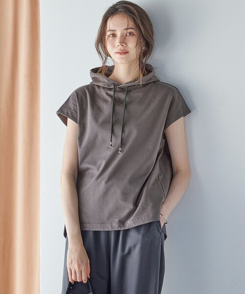 【セール】【SLOW/一部店舗限定】コンパクトインレー フレンチスリーブ フーディー（Tシャツ/カットソー）｜23区（ニジュウサンク）