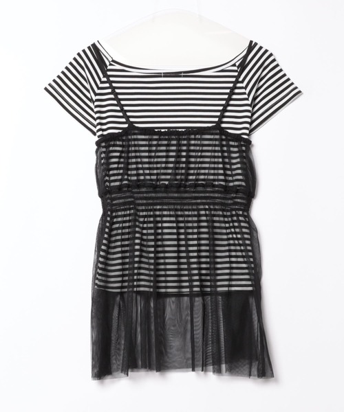 セール】ボーダートップス+チュールビスチェセット【ZOZOTOWN