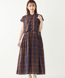 SHIPS Colors:〈手洗い可能〉マドラスチェック フレンチスリーブ ワンピース