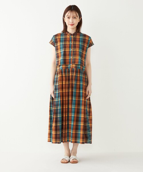 SHIPS Colorsフレンチスリーブ ワンピース ライトブルー SHIPS Colors:〈手洗い可能〉配色 ギャザー フレンチスリーブ