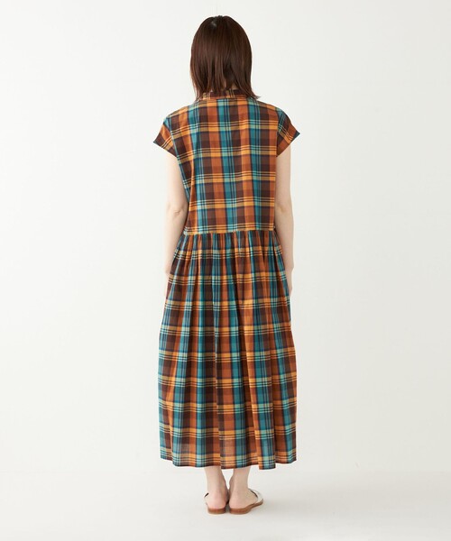 SHIPS Colors(シップス カラーズ)の「SHIPS Colors:〈手洗い可能〉マドラスチェック フレンチスリーブ ワンピース(ワンピース・レディース・オレンジ/ネイビー・ONE SIZE)」の7枚目の写真