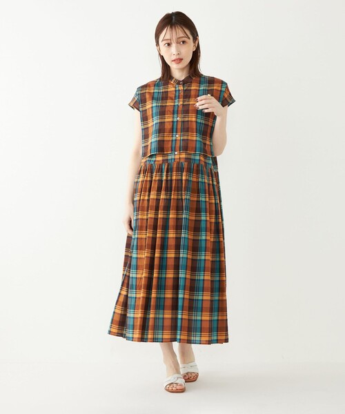 SHIPS Colors(シップス カラーズ)の「SHIPS Colors:〈手洗い可能〉マドラスチェック フレンチスリーブ ワンピース(ワンピース・レディース・オレンジ/ネイビー・ONE SIZE)」の14枚目の写真