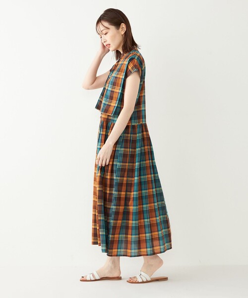 SHIPS Colorsフレンチスリーブ ワンピース ライトブルー SHIPS Colors:〈手洗い可能〉配色 ギャザー フレンチスリーブ