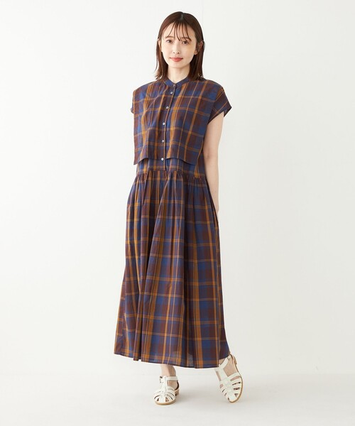 【新品タグ付き✨】CHILD WOMAN マドラスチェック　スリーブワンピース AMBIDEX Store △○マドラスチェック ワンピース(F ピンク