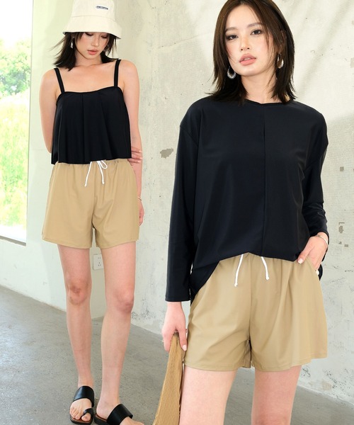 【紫外線カット率99.9％以上】ラッシュガード 付き フレア キャミ タンキニ 体型カバー 水着 セットアップ（水着）｜OSYAREVO（オシャレボ）