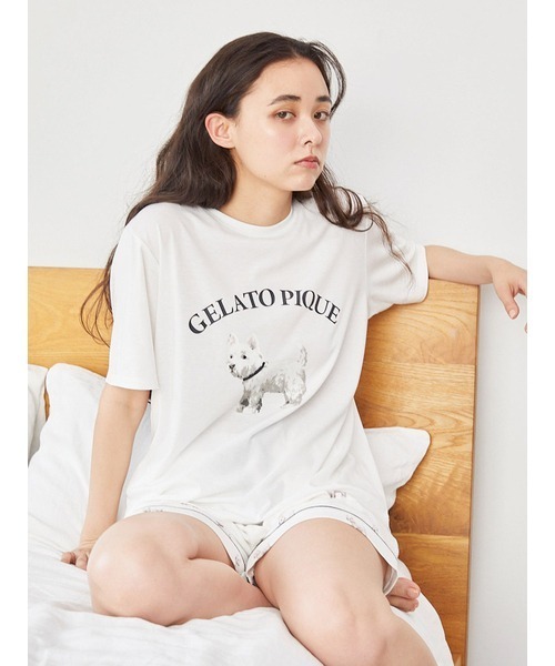 ウエスティワンポイントTシャツ ロングパンツ　ジェラートピケ　上下セット Amazon | [ジェラート ピケ] EC限定 CAT柄ワンポイントTシャツ