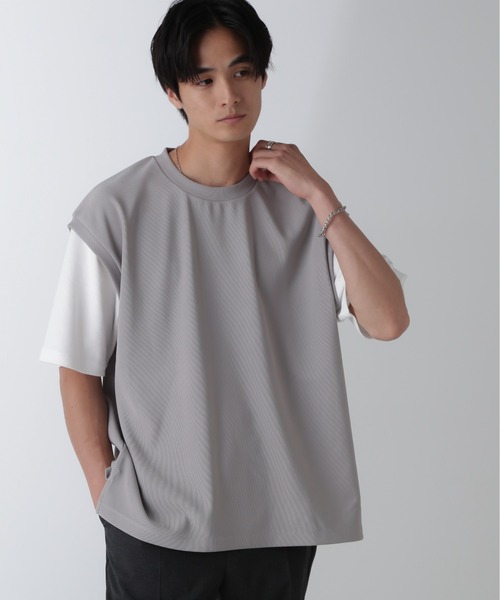 NANO universe(ナノユニバース)の「フェイクレイヤードリラックスTシャツ 半袖(Tシャツ/カットソー・メンズ・ブラック/ネイビー/グレー/グリーン・M/L/XL)」の3枚目の写真