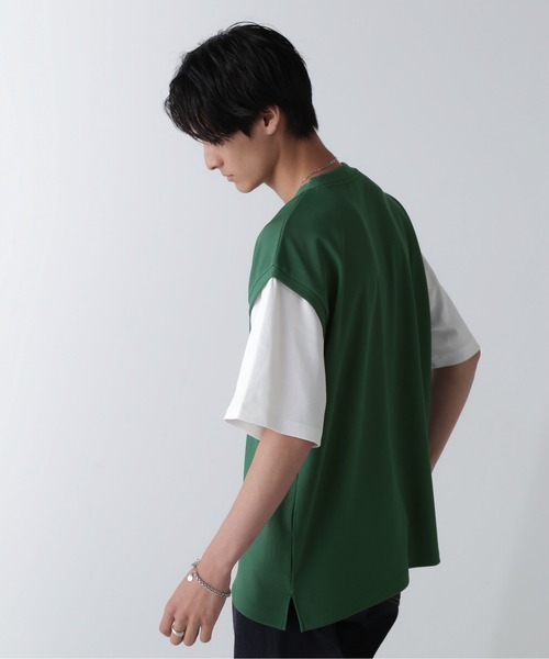 NANO universe(ナノユニバース)の「フェイクレイヤードリラックスTシャツ 半袖(Tシャツ/カットソー・メンズ・ブラック/ネイビー/グレー/グリーン・M/L/XL)」の1枚目の写真