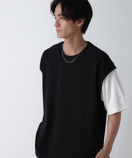 NANO universe(ナノユニバース)の「フェイクレイヤードリラックスTシャツ 半袖(Tシャツ/カットソー・メンズ・ブラック/ネイビー/グレー/グリーン・M/L/XL)」の5枚目の写真