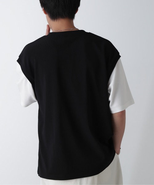 NANO universe(ナノユニバース)の「フェイクレイヤードリラックスTシャツ 半袖(Tシャツ/カットソー・メンズ・ブラック/ネイビー/グレー/グリーン・M/L/XL)」の6枚目の写真