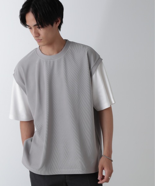 NANO universe(ナノユニバース)の「フェイクレイヤードリラックスTシャツ 半袖(Tシャツ/カットソー・メンズ・ブラック/ネイビー/グレー/グリーン・M/L/XL)」の10枚目の写真