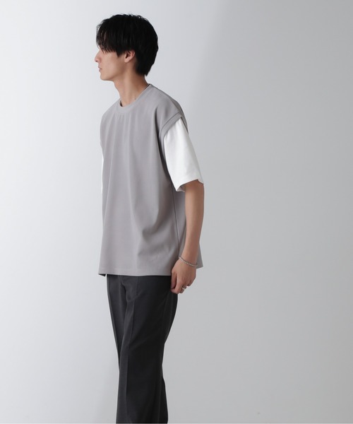 NANO universe(ナノユニバース)の「フェイクレイヤードリラックスTシャツ 半袖(Tシャツ/カットソー・メンズ・ブラック/ネイビー/グレー/グリーン・M/L/XL)」の12枚目の写真