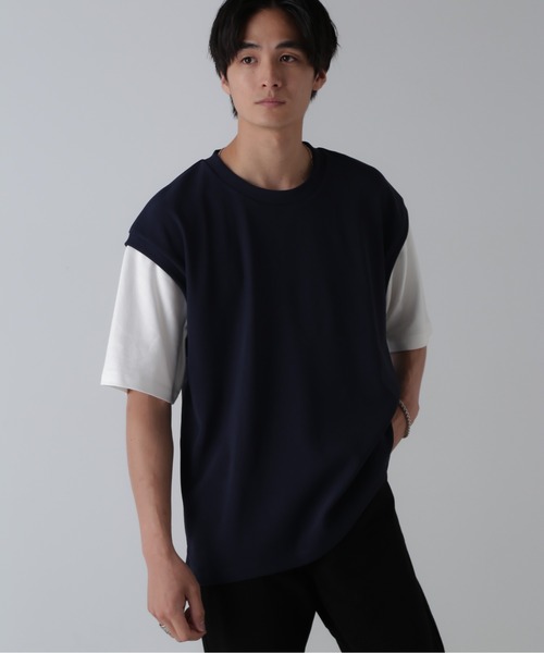 NANO universe(ナノユニバース)の「フェイクレイヤードリラックスTシャツ 半袖(Tシャツ/カットソー・メンズ・ブラック/ネイビー/グレー/グリーン・M/L/XL)」の15枚目の写真