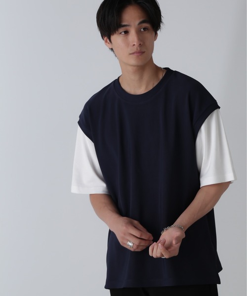 NANO universe(ナノユニバース)の「フェイクレイヤードリラックスTシャツ 半袖(Tシャツ/カットソー・メンズ・ブラック/ネイビー/グレー/グリーン・M/L/XL)」の16枚目の写真