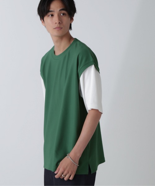 NANO universe(ナノユニバース)の「フェイクレイヤードリラックスTシャツ 半袖(Tシャツ/カットソー・メンズ・ブラック/ネイビー/グレー/グリーン・M/L/XL)」の21枚目の写真